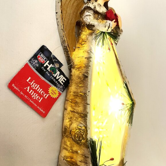 Lighted Angel Figurine White Birch Wood Glitter 9" x 4" Table Top Decoration - Picture 8 of 8